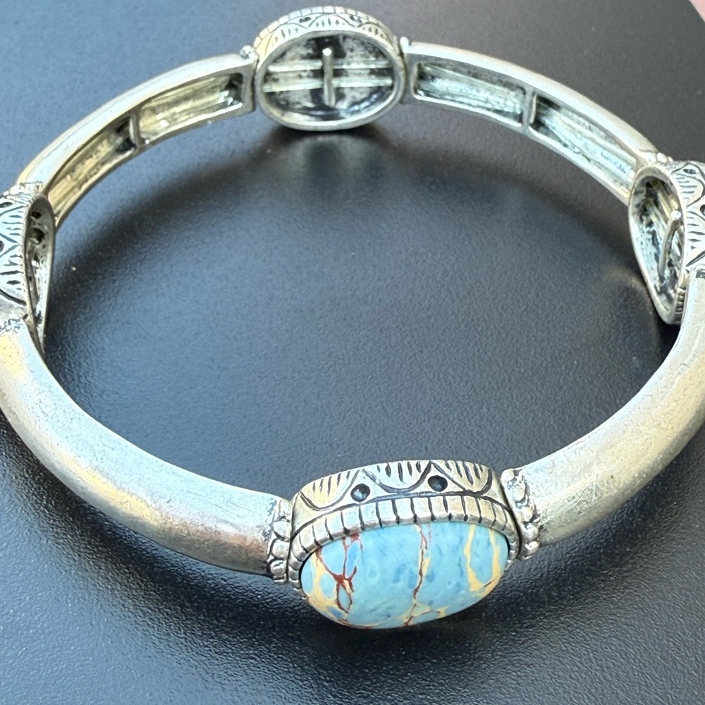 Silver and Blue Stone Bangle Bracelet